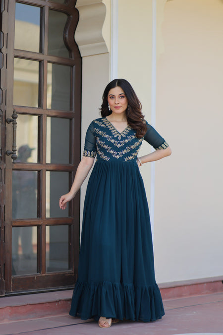Jyoti Fashion Rama Faux Blooming Beads Embroidered Anarkali Set