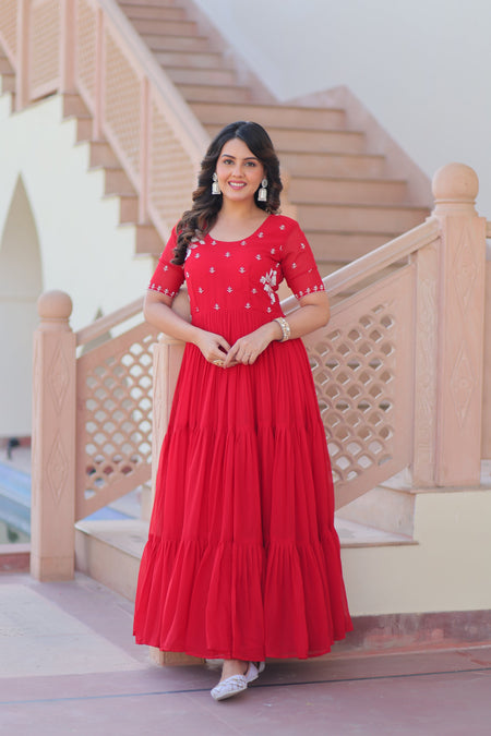 Jyoti Fashion Red Faux Blooming Beads Embroidered Anarkali Set