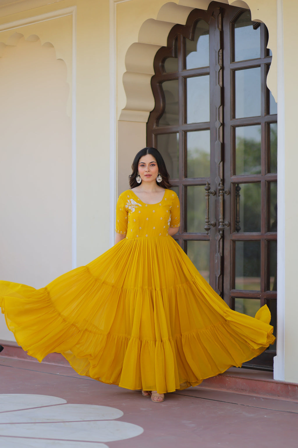 Jyoti Fashion Yellow Faux Blooming Beads Embroidered Anarkali Set