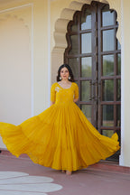 Jyoti Fashion Yellow Faux Blooming Beads Embroidered Anarkali Set