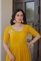 Jyoti Fashion Yellow Faux Blooming Beads Embroidered Anarkali Set