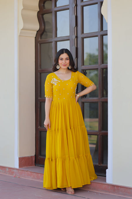 Jyoti Fashion Yellow Faux Blooming Beads Embroidered Anarkali Set