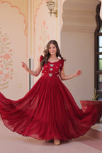 Jyoti Fashion Maroon Faux Blooming Beads Embroidered Anarkali Set