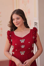 Jyoti Fashion Maroon Faux Blooming Beads Embroidered Anarkali Set