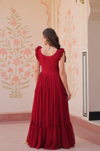 Jyoti Fashion Maroon Faux Blooming Beads Embroidered Anarkali Set
