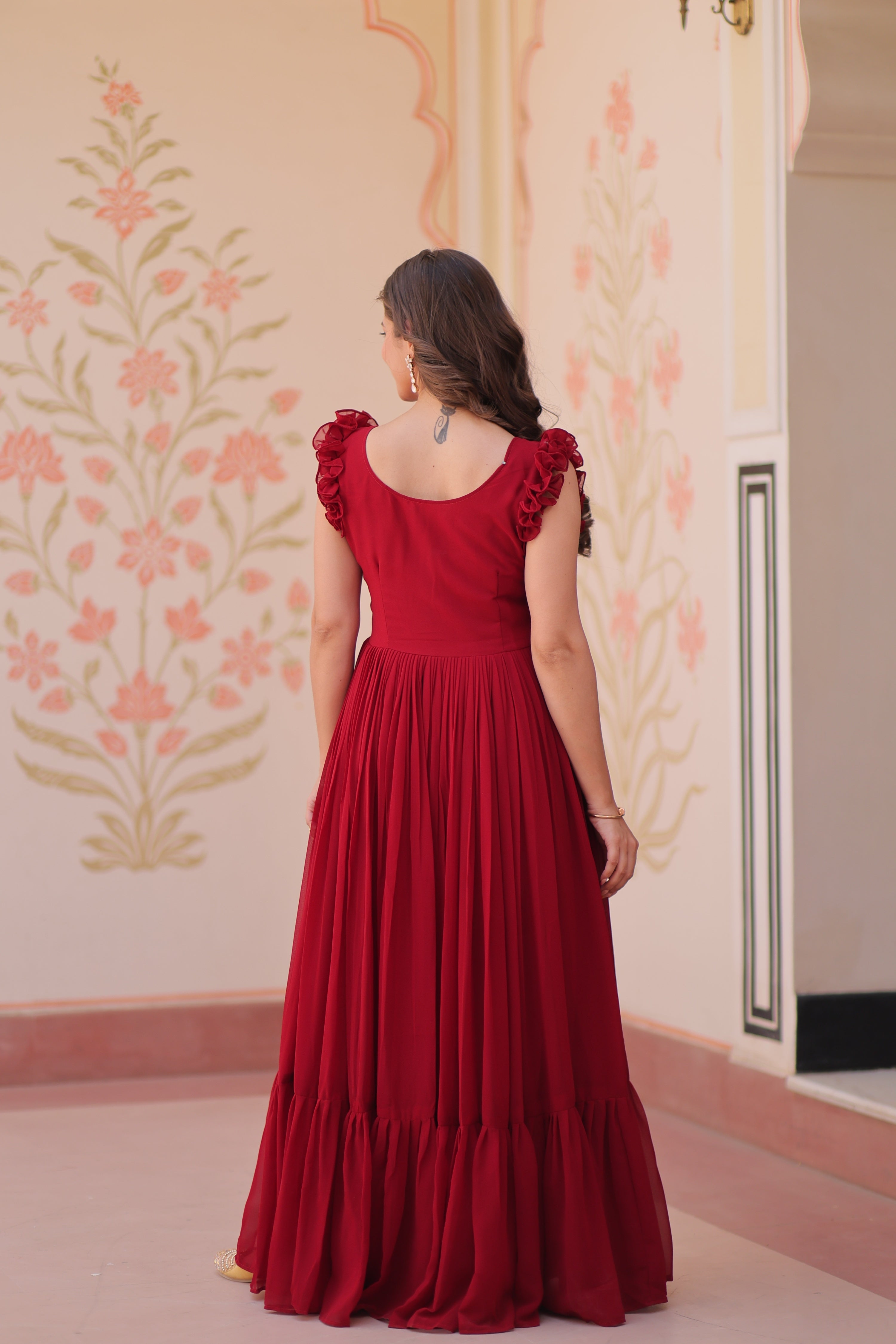 Jyoti Fashion Maroon Faux Blooming Beads Embroidered Anarkali Set