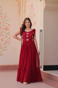 Jyoti Fashion Maroon Faux Blooming Beads Embroidered Anarkali Set