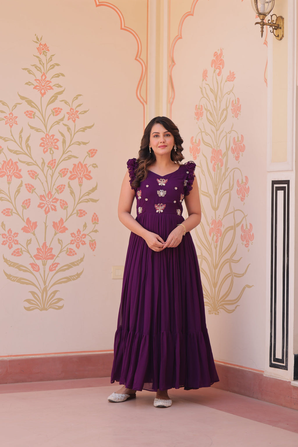 Jyoti Fashion Purple Faux Blooming Beads Embroidered Anarkali Set