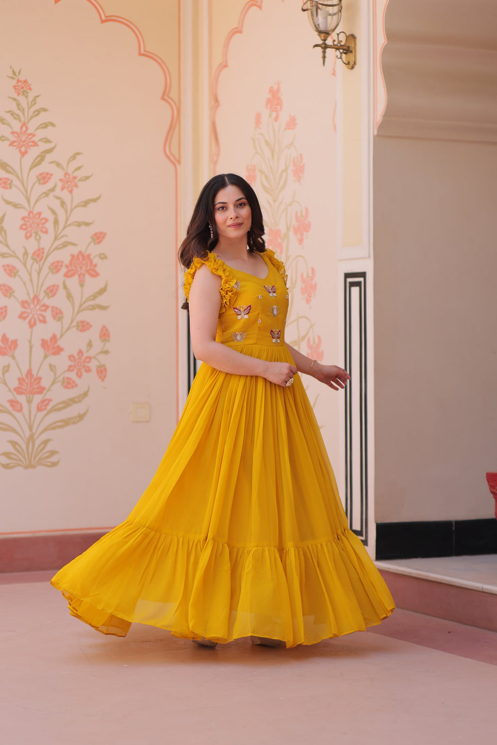 Jyoti Fashion Yellow Faux Blooming Beads Embroidered Anarkali Set