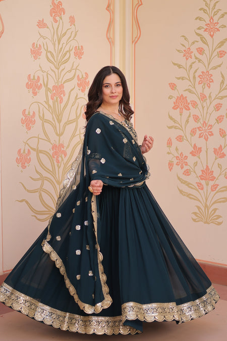 Jyoti Fashion Rama Faux Blooming Sequins Embroidered Anarkali Set with Dupatta
