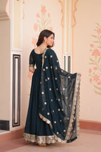 Jyoti Fashion Rama Faux Blooming Sequins Embroidered Anarkali Set with Dupatta