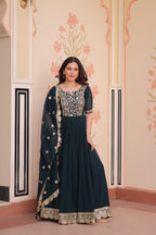 Jyoti Fashion Rama Faux Blooming Sequins Embroidered Anarkali Set with Dupatta