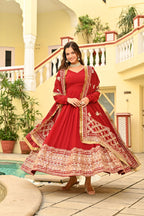Jyoti Fashion Maroon Faux Blooming Sequins Embroidered Anarkali Set with Dupatta
