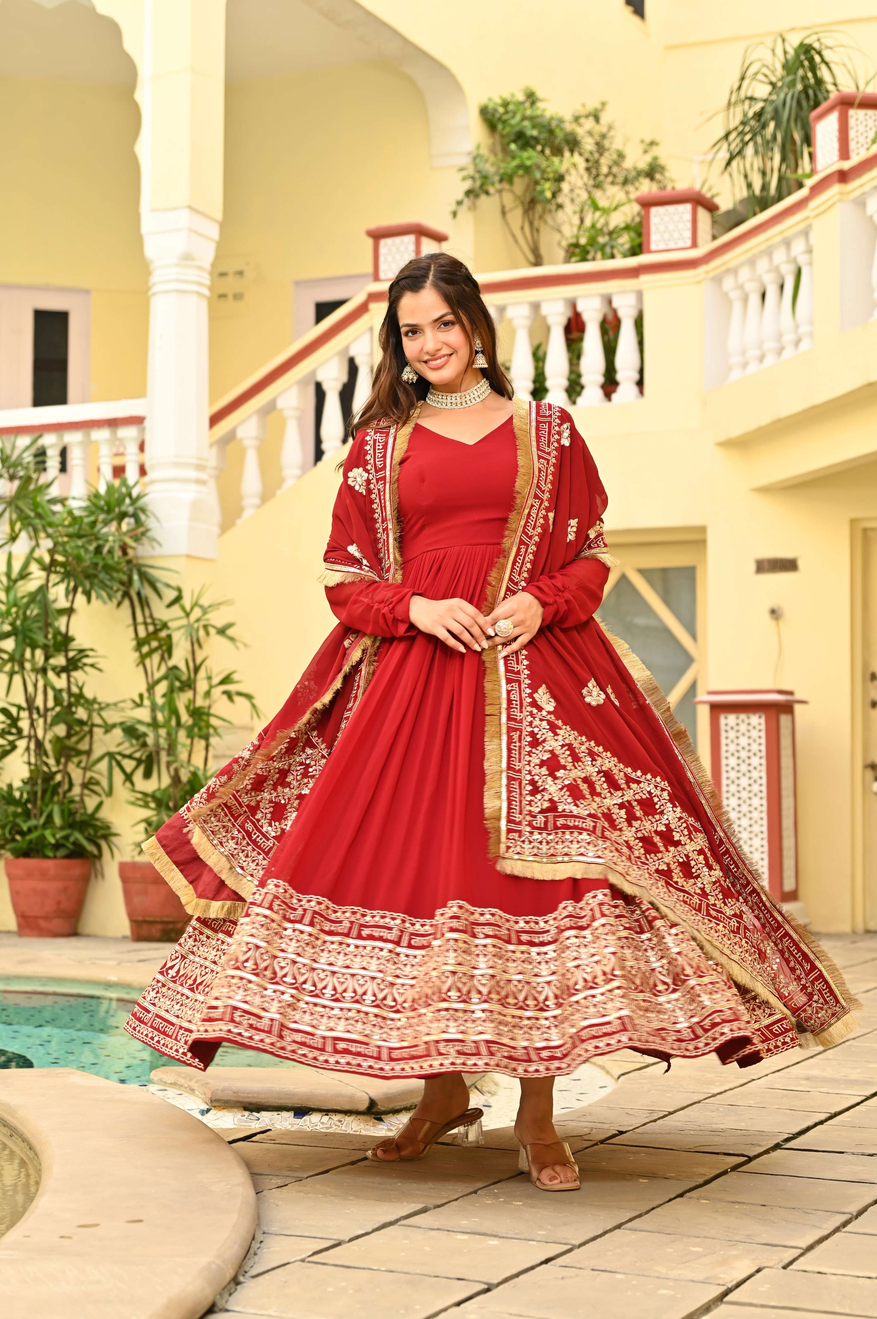 Jyoti Fashion Maroon Faux Blooming Sequins Embroidered Anarkali Set with Dupatta