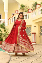 Jyoti Fashion Maroon Faux Blooming Sequins Embroidered Anarkali Set with Dupatta