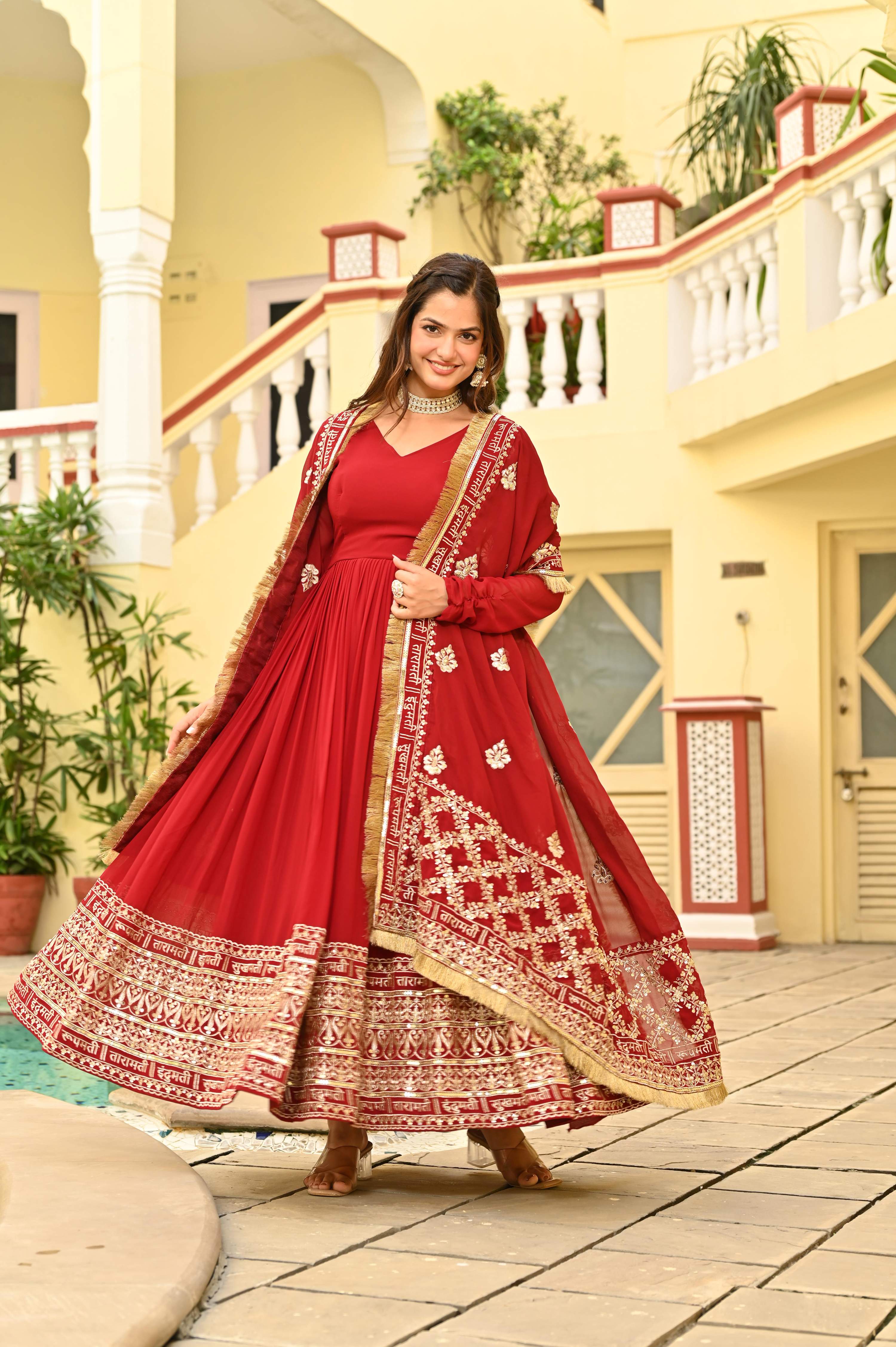 Jyoti Fashion Maroon Faux Blooming Sequins Embroidered Anarkali Set with Dupatta