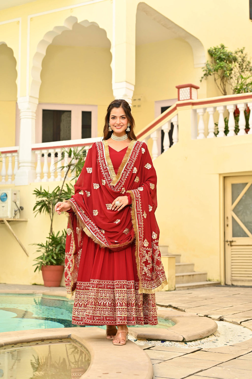 Jyoti Fashion Maroon Faux Blooming Sequins Embroidered Anarkali Set with Dupatta
