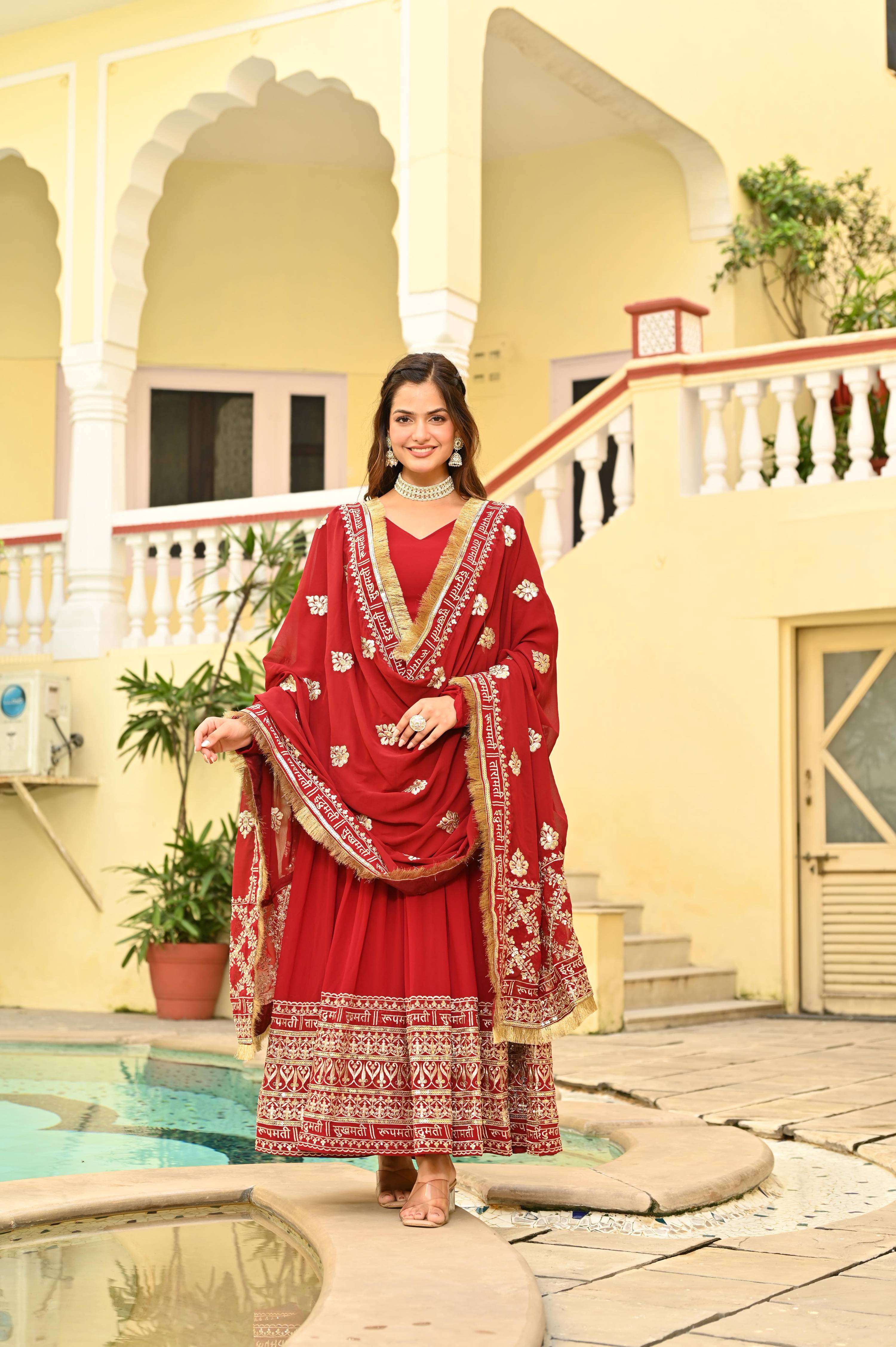 Jyoti Fashion Maroon Faux Blooming Sequins Embroidered Anarkali Set with Dupatta
