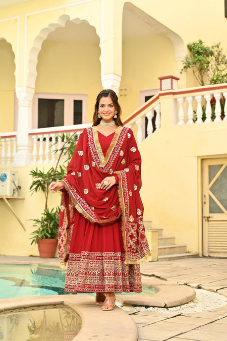 Jyoti Fashion Maroon Faux Blooming Sequins Embroidered Anarkali Set with Dupatta