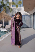 Jyoti Fashion Wine Ice Velvet Embroidered Kurta Set with Dupatta