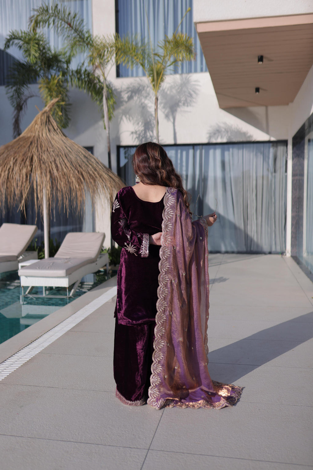 Jyoti Fashion Wine Ice Velvet Embroidered Kurta Set with Dupatta