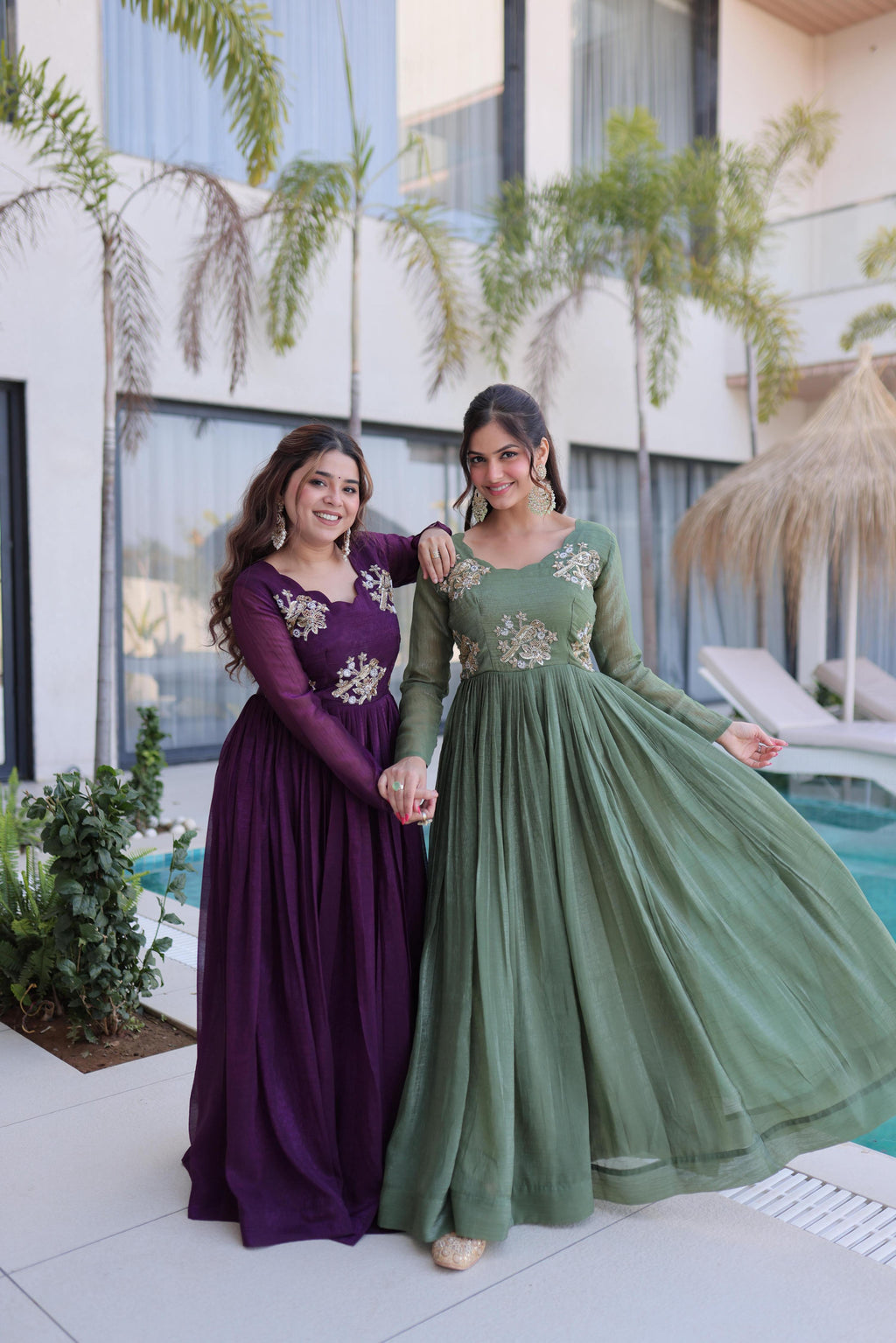 Jyoti Fashion Purple & Sea Green Silver Crunchy Beads Embroidered Combo Anarkali Set