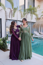 Jyoti Fashion Purple & Sea Green Silver Crunchy Beads Embroidered Combo Anarkali Set