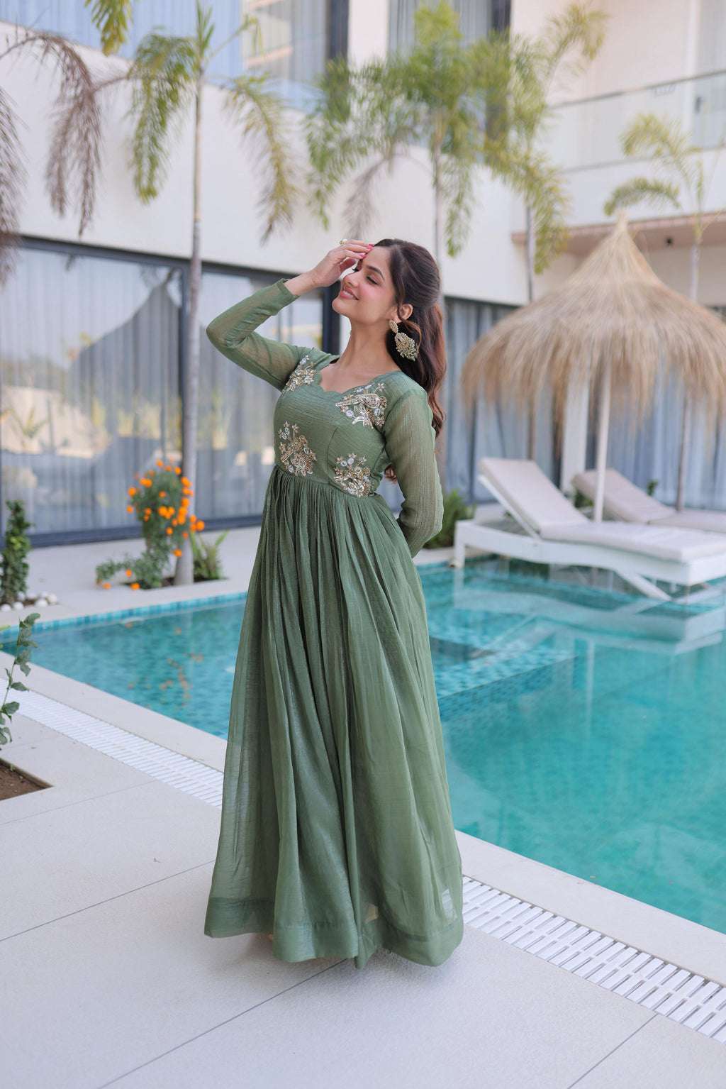 Jyoti Fashion Sea Green Silver Crunchy Beads Embroidered Anarkali Set