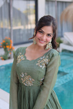 Jyoti Fashion Sea Green Silver Crunchy Beads Embroidered Anarkali Set