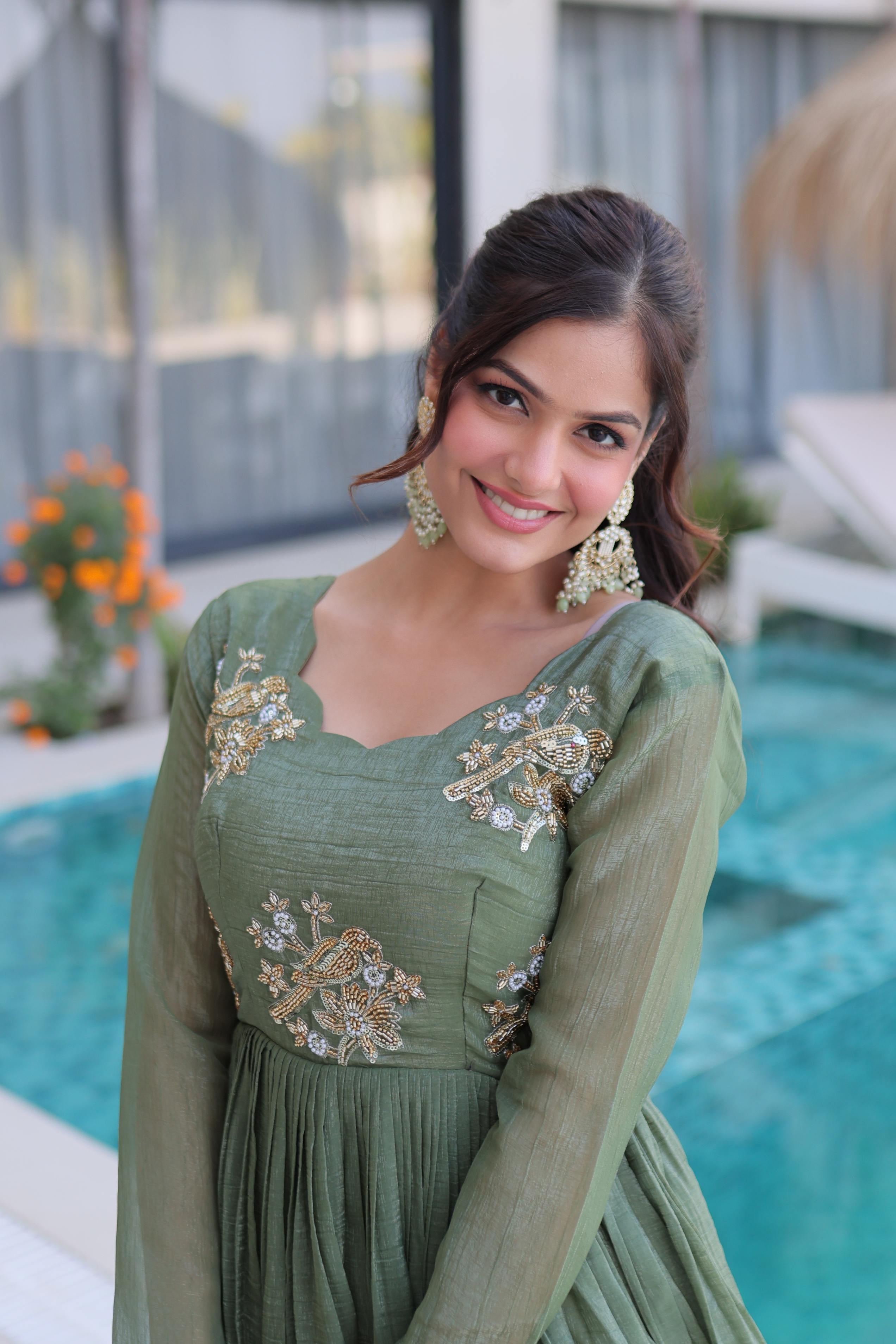 Jyoti Fashion Sea Green Silver Crunchy Beads Embroidered Anarkali Set