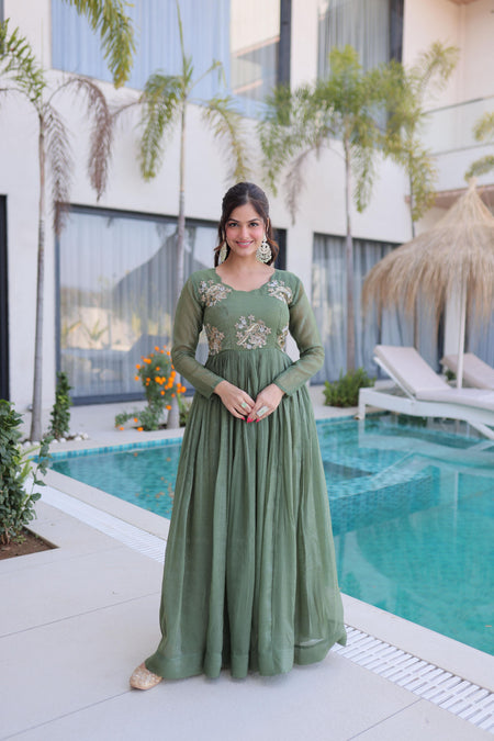 Jyoti Fashion Sea Green Silver Crunchy Beads Embroidered Anarkali Set