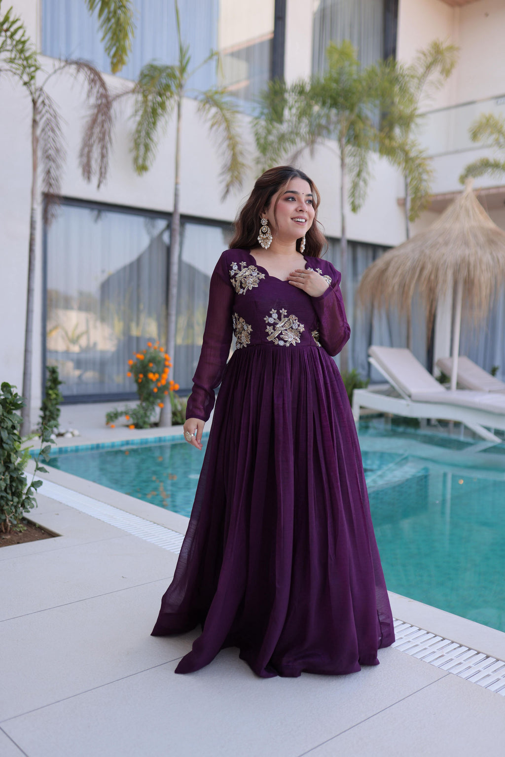 Jyoti Fashion Purple Silver Crunchy Beads Embroidered Anarkali Set