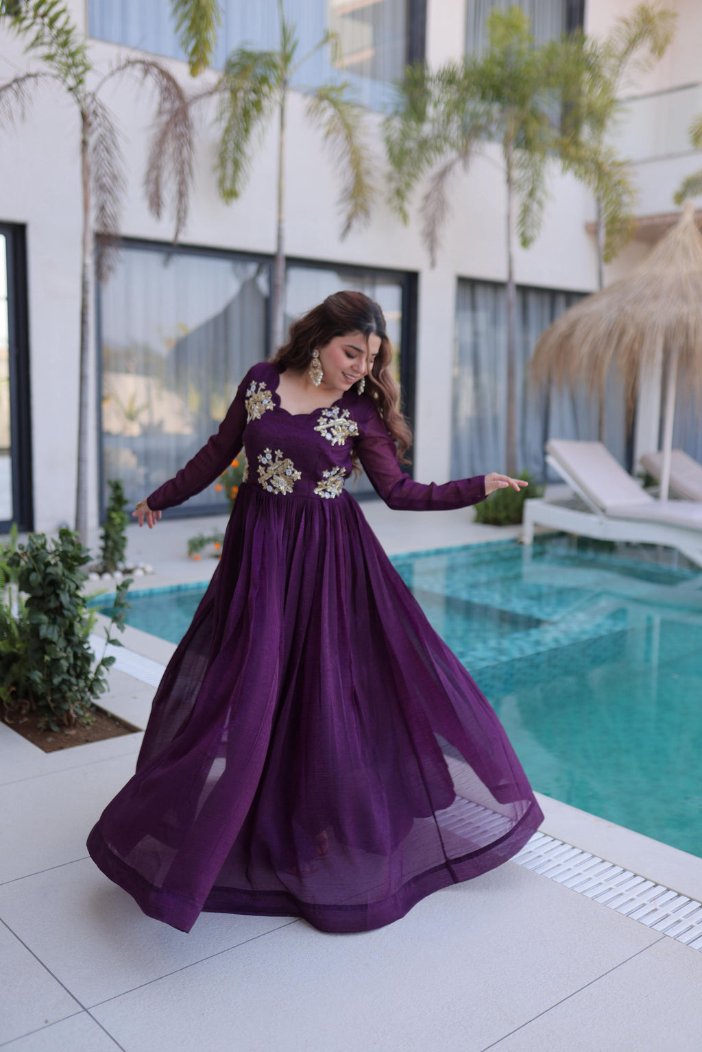 Jyoti Fashion Purple Silver Crunchy Beads Embroidered Anarkali Set