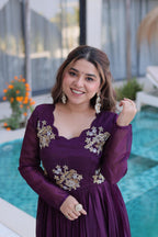 Jyoti Fashion Purple Silver Crunchy Beads Embroidered Anarkali Set