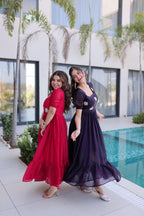 Jyoti Fashion Pink & Wine Fendi Silk Beads Embroidered Designer Combo Anarkali Set