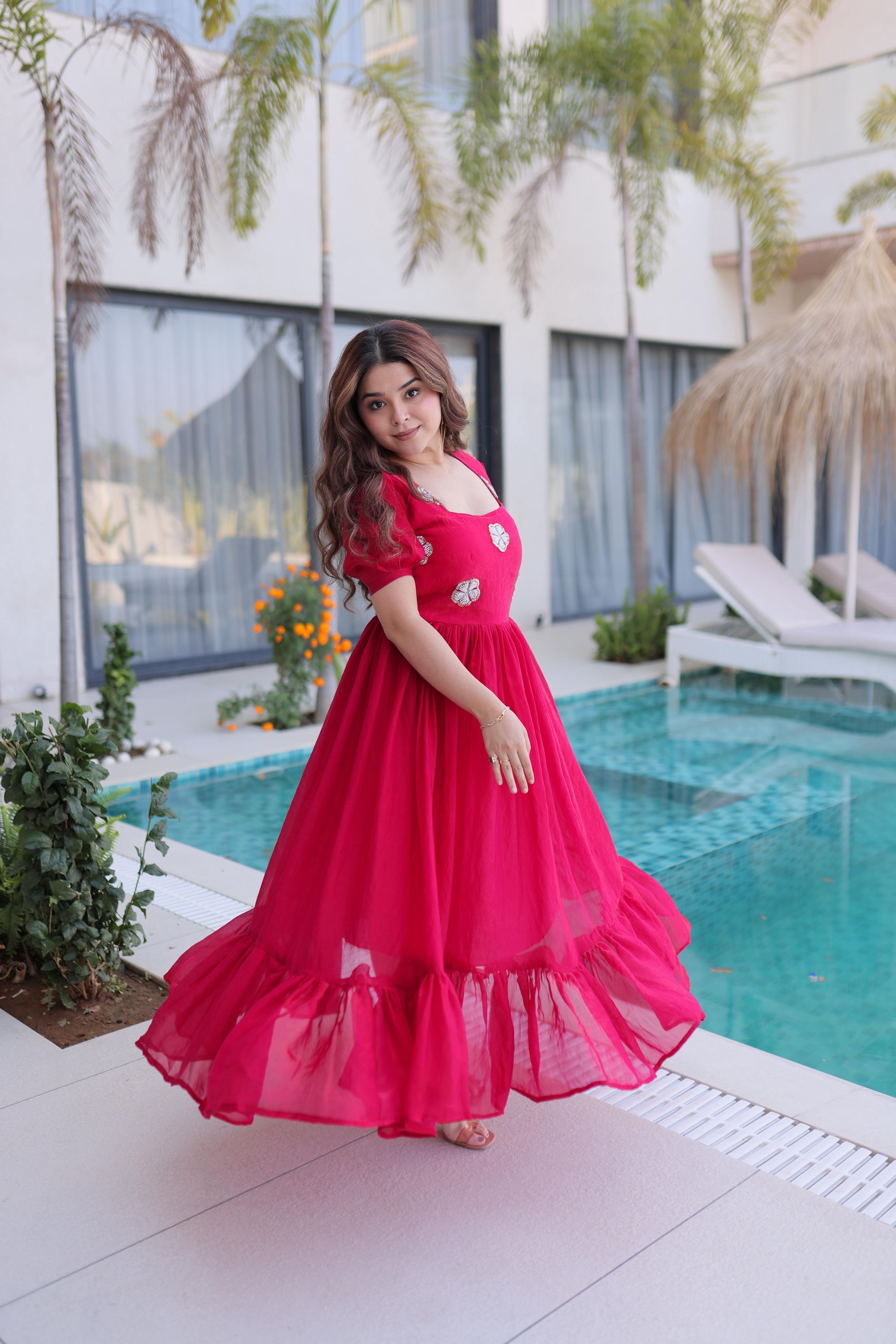 Jyoti Fashion Pink Fendi Silk Beads Embroidered Designer Anarkali Set