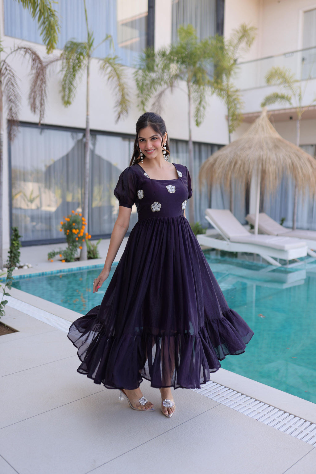 Jyoti Fashion Wine Fendi Silk Beads Embroidered Designer Anarkali Set