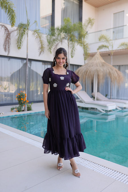 Jyoti Fashion Wine Fendi Silk Beads Embroidered Designer Anarkali Set