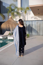 Jyoti Fashion Navy Blue 9000 Velvet Zari Embroidered Kurta Set with Dupatta