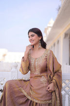 Jyoti Fashion Brown Fendi Crush Zari Embroidered Sharara Set with Dupatta