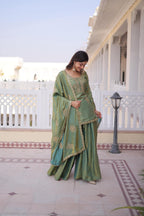 Jyoti Fashion Sea Green Fendi Crush Zari Embroidered Sharara Set with Dupatta