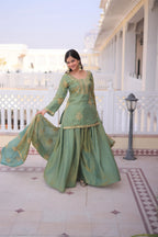Jyoti Fashion Sea Green Fendi Crush Zari Embroidered Sharara Set with Dupatta