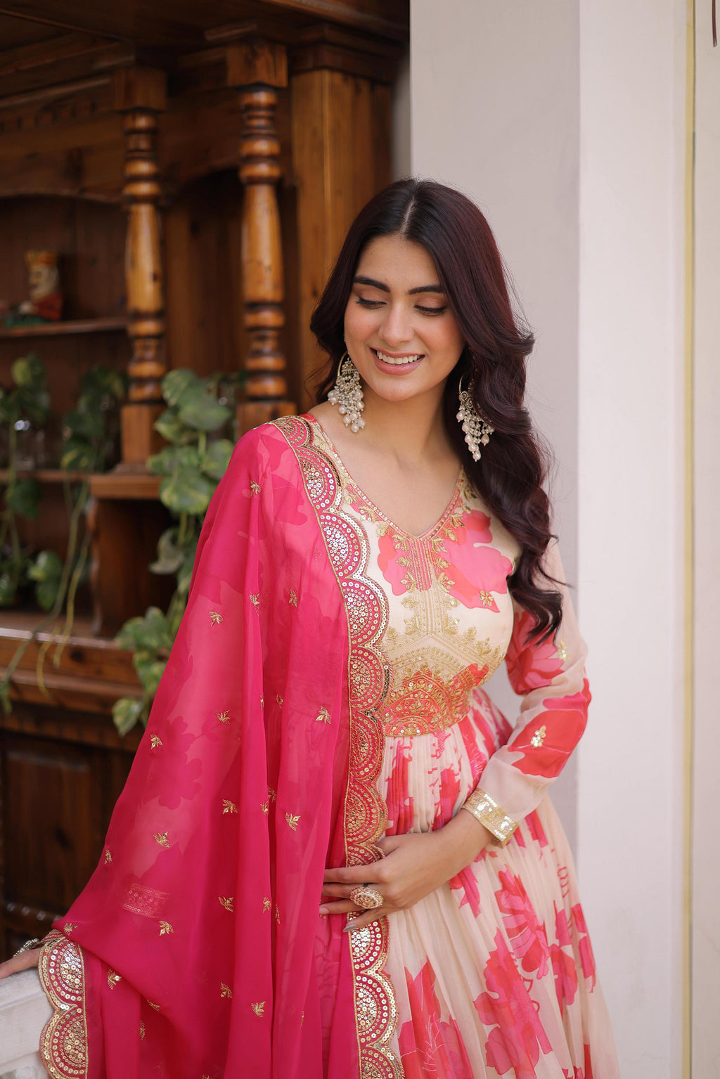 Jyoti Fashion Pink Russian Silk Sequins Embroidered Anarkali Set with Dupatta