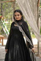 Jyoti Fashion Women's Black Faux Georgette 5 Layer Frill Anarkali Dress with Dupatta