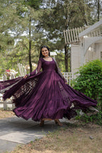 Jyoti Fashion Women's Purple Faux Georgette 5 Layer Frill Anarkali Dress with Dupatta