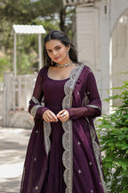 Jyoti Fashion Women's Purple Faux Georgette 5 Layer Frill Anarkali Dress with Dupatta