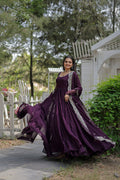 Jyoti Fashion Women's Purple Faux Georgette 5 Layer Frill Anarkali Dress with Dupatta
