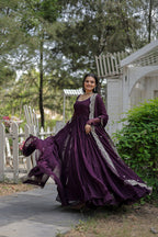 Jyoti Fashion Women's Purple Faux Georgette 5 Layer Frill Anarkali Dress with Dupatta
