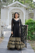 Jyoti Fashion Women's Black Faux Blooming Sequins Embroidery Anarkali Dress with Dupatta
