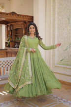Jyoti Fashion Women's Green Faux Georgette Embroidered Partywear Anarkali Dress with Dupatta